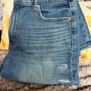 LOFT Petite Women's Straight Leg Jeans - Blue-High Rise